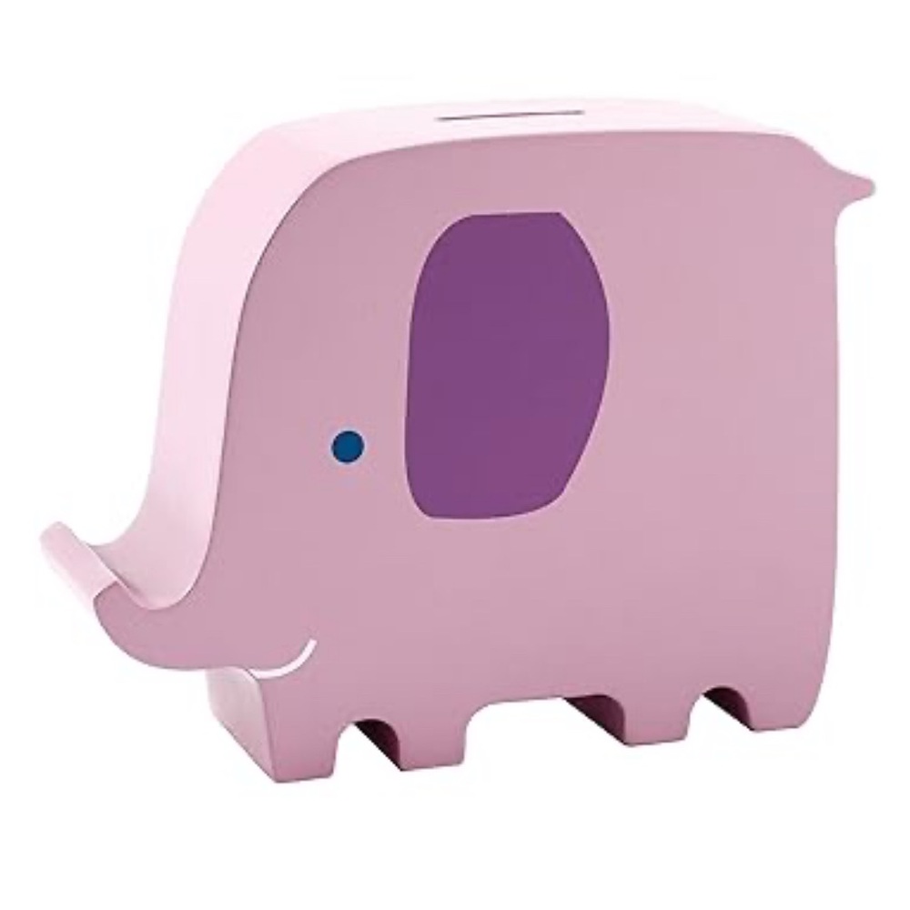 Pearhead Wooden Elephant Piggy Bank, purple